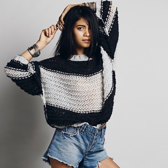 Free People Charcoal Monaco Pullover Open Knit Stitch Alpaca/Wool Blend Sweater - Picture 1 of 15